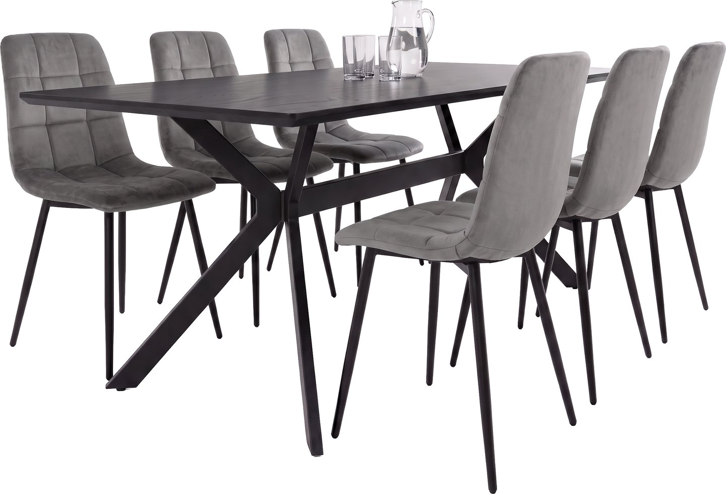 Greta ruokailuryhmä 180x90 kuudelle, musta/harmaa