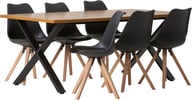 Cenni & Concept Oak ruokailuryhmä 190x90 kuudelle: Tyylikäs ruokapöytä kuudelle, tammen värinen melamiini ja mustat jalat. Sopii täydellisesti moderniin ruokailutilaan.