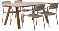 Messina & Calle ruokailuryhmä 160x100 neljälle: Tyylikäs Messina-ruokailuryhmä ulkokäyttöön, sisältäen 160x100 cm pöydän ja neljä pinottavaa tuolia. Täydellinen terassille tai puutarhaan.