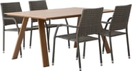 Messina & Oliva ruokailuryhmä 160x100 neljälle: Tyylikäs Messina-pöytä (160x100 cm) ja neljä harmaata pinottavaa Oliva-tuolia. Ihanteellinen ruokailuryhmä terassille tai puutarhaan.