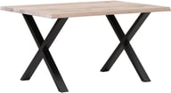 Estelle lankkupöytä 140x95 valkoöljytty, X-jalalla: Tyylikäs ruokapöytä neljälle, valkoöljytty tammi, luonnollinen wild edge -reunus. Sopii moderniin ruokailutilaan ja antaa kodikkuutta.