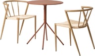 Trento & Deco ruokailuryhmä pyöreä 60cm kahdelle, punainen/beige: Tyylikäs punainen pyöreä parvekepöytä (60 cm) ja beige tammi-tuolit. Täydellinen ruokailuryhmä ulos terassille tai parvekkeelle.