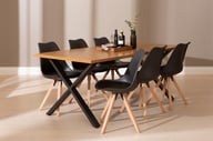 Cenni & Concept Oak ruokailuryhmä 190x90 kuudelle: Moderni ruokapöytä kuudelle, tammi-melamiinia mustalla jalalla. Tyylikäs ja kestävä valinta ruokailutilaan. Sopii täydellisesti perhe- ja ystävätilaisuuksiin.