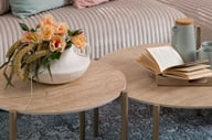 Pikkukuva: N &L Tilda sarjapöydät pyöreä 85x40 + 65x45, beige kivi / metallijalat