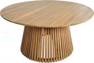 Deco ruokapöytä pyöreä 150cm natural tiikki: Tyylikäs pyöreä ruokapöytä ulos, 150 cm, luonnon teakista. Täydellinen terassille tai puutarhaan ruokailuun ja rentoutumiseen.