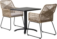 Dakota & Maren ruokailuryhmä 70x70 kahdelle: Tyylikäs ulkoruokailuryhmä, sisältää 70x70 cm pöydän ja 2 mukavaa tuolia. Sopii terassille, parvekkeelle tai puutarhaan. Moderni musta-harmaa väri.