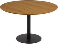 Mood ruokapöytä pyöreä 120cm, musta jalka / tiikin värinen kansi: Tyylikäs pyöreä ruokapöytä, 120 cm, musta metallijalka ja teak MDF -kansi. Sopii täydellisesti pieniin ruokailutiloihin tai moderneihin keittiöihin.