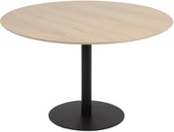 Mood ruokapöytä pyöreä 120cm, musta jalka / nordic oak kansi: Tyylikäs pyöreä ruokapöytä, halkaisija 120 cm, musta metallijalka ja nordic oak -viilupinta. Sopii täydellisesti moderniin ruokailutilaan kahdelle tai neljälle.
