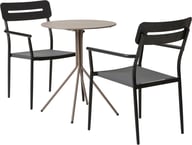 Trento & Isabella ruokailuryhmä pyöreä 60cm kahdelle khaki/musta: Pyöreä Trento-parvekepöytä (60 cm) ja kaksi Isabella-tuolia, musta alumiini ja khaki väri. Tyylikäs ruokailuryhmä ulos parvekkeelle tai terassille.