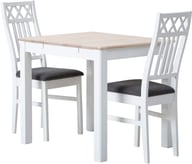 Pikkukuva: Hovi ruokailuryhmä 70x85cm kahdelle, valkoinen/valkolakattu pöytä, valkoinen XXX-tuoli, tummanharmaa verhoilu
