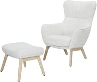 Pikkukuva: N&L Lisbet lepotuoli & rahi, beige verhoilu, valkovahatun tammen värinen runko