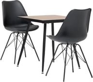 Montpellier & Concept Black ruokailuryhmä (1+2): Tyylikäs Montpellier ruokapöytä kahdelle, musta viimeistely, kompakti 70 cm. Sopii täydellisesti moderniin ruokailutilaan tai keittiöön.