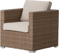Mode nojatuoli natural runko / beige pehmuste: Tyylikäs ulkonoja, beige polyrottinkimateriaali, pehmeä istuinpehmuste. Sopii parvekkeelle tai terassille rentoutumiseen.