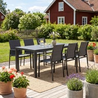 Pikkukuva: Dakota & Messina ruokailuryhmä 205x90 kuudelle, musta/vaaleanharmaa