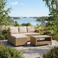 Pikkukuva: Savona harmaa/beige divaanisohva + sohvapöytä