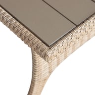 Savona sohvapöytä 144x67cm, harmaa/beige polyrottinki: Tyylikäs korkeapöytä terassille tai puutarhaan, vaaleanharmaa polyrottinki ja harmaa nonwood. Erinomainen lisäkaluste ulkotiloihin.
