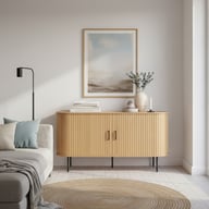 Pikkukuva: Pihla senkki 140x40x76cm, tammen värinen melamiini / mustat jalat