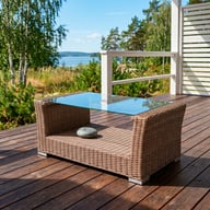 Pikkukuva: Mode sohvapöytä matala natural polyrottinki / lasikansi