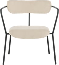 Duffy lounge-nojatuoli beige sametti: Tyylikäs beige samettinojatuoli, joka yhdistää mukavuuden ja modernin designin. Sopii täydellisesti olohuoneen sisustukseen.