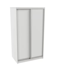 Sandy liukuovikomero + 2x levyovi 120x60, valkoinen: Tyylikäs valkoinen liukuovikomero, 120x60 cm, täydellinen makuuhuoneen tai eteisen säilytykseen. Moderni design ja tehokas tilankäyttö.