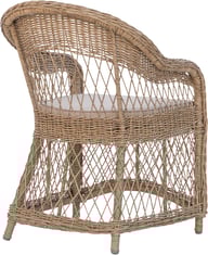 Leona ruokatuoli, natural polyrottinki / beige pehmuste: Tyylikäs Leona ruokatuoli ulos, luonnonvärinen polyrottinki ja beige pehmuste. Täydellinen parvekkeelle tai terassille. Ergonominen muotoilu, kestävä ja helppohoitoinen kaluste.