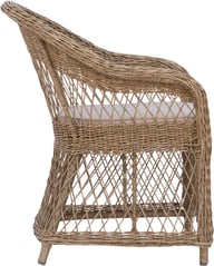 Leona ruokatuoli, natural polyrottinki / beige pehmuste: Tyylikäs Leona-ruokatuoli ulos, luonnollinen polyrottinki beige pehmusteilla. Erinomainen valinta terassille tai parvekkeelle.