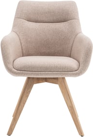 North Collection Everly ruokapöydän tuoli käsinojilla, hiekka (Spider-jalka natural tammi): Tyylikäs ruokatuoli verhoilulla, metallirunko ja luonnollinen tammi. Sopii moderniin ruokailutilaan tai keittiöön.
