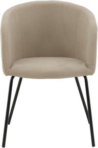Berit ruokapöydän tuoli musta runko / beige kangas: Tyylikäs ruokatuoli verhoilulla, musta-beige yhdistelmä. Sopii moderniin ruokailutilaan tai keittiöön. Kestävä ja mukava istua.