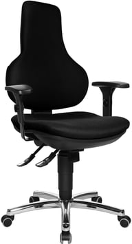 Ergo Point Sy työtuoli,  kromijalka / musta kangas: Ergonominen työtuoli kromijaloilla ja mustalla kankaalla. Mukautuva tuki ja moderni muotoilu, täydellinen toimistoon tai etätyöhön.