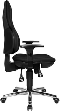 Ergo Point Sy työtuoli,  kromijalka / musta kangas: Ergonominen työtuoli kromijaloilla, musta kangas. Sopii moderneihin toimistoihin ja etätyöpisteisiin. Tarjoaa mukavuutta ja tukea pitkään istumiseen.