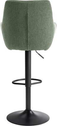 North Collection Everly baarituoli käsinojilla vihreä (trumpettijalka): Tyylikäs baarituoli vihreällä verhoilulla ja trumpettijalka. Sopii täydellisesti moderniin ruokailutilaan tai baarin sisustukseen.