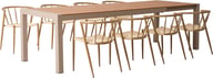 Albury & Deco ruokailuryhmä jatkettava 205/275x95cm kahdeksalle Tammi/beige tuoli: Tyylikäs ulkoruokailuryhmä, jossa taupe-tiivistettävä jatkopöytä ja 8 beigeä Deco-tuolia. Perfect terassille tai puutarhaan.