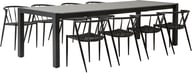 Dakota & Deco ruokailuryhmä jatkettava 205/275x95cm kahdeksalle: Tyylikäs musta-harmaa ruokailuryhmä ulos, joka sisältää jatkopöydän (205-275 cm) ja 8 mustaa Deco-tuolia. Täydellinen terassille!