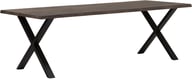 Estelle lankkupöytä 240x95 smoked tammi, X-jalalla: Tyylikäs ruokapöytä kahdeksalle, valmistettu savutammesta. Moderni muotoilu ja villireunat tuovat lämpöä ruokailutilaan. Sopii täydellisesti suurille perheille ja illanistujaisiin.