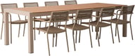 Albury & Calle ruokailuryhmä jatkettava 205/275x95cm kahdeksalle: Tyylikäs ulkoruokailuryhmä, jossa jatkopöytä ja pinottavat tuolit. Sopii täydellisesti terassille tai puutarhaan. Kestävä tiikkiviimeistely.