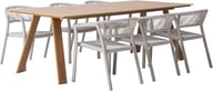 Messina & Elegance ruokailuryhmä 220x100 kuudelle: Tyylikäs Messina ruokailuryhmä ulos, sisältäen 220x100 cm pöydän ja 6 taupe-väriä pinottavaa tuolia. Täydellinen terassille tai puutarhaan!
