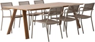 Messina & Calle ruokailuryhmä 220x100 kuudelle: Tyylikäs Messina ulkokalusteiden ruokailuryhmä, jossa tilava pöytä (220x100 cm) ja 6 pinottavaa tuolia. Sopii täydellisesti terassille tai puutarhaan.