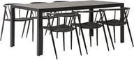 Seattle & Deco ruokailuryhmä 190x90 kuudelle: Tyylikäs musta ruokailuryhmä ulos, sisältää 190x90 cm pöydän ja kuusi mustaa Deco-tuolia. Täydellinen terassille tai puutarhaan.