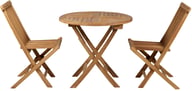 Malibu parvekeryhmä (1+2): Tyylikäs Malibu-parvekeryhmä, jossa taitettava 70 cm pöytä ja mukavat tuolit. Erinomainen valinta parvekkeelle tai terassille. Kestävä teak-puusta, helppo säilyttää ja puhdistaa.