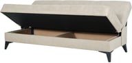 Porta 3-istuttava vuodesohva beige: Tyylikäs 3-istuttava vuodesohva, beige verhoilu, muuntojoustava design. Sopii olohuoneeseen tai vierashuoneeseen. Käytännöllinen ja moderni valinta.