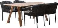 Messina & Victoria ruokailuryhmä 160x100 neljälle: Tyylikäs Messina ruokailuryhmä ulos, sisältää 160x100 cm pöydän ja 4 mustaa Victoria-tuolia pehmusteilla. Sopii terassille tai puutarhaan.