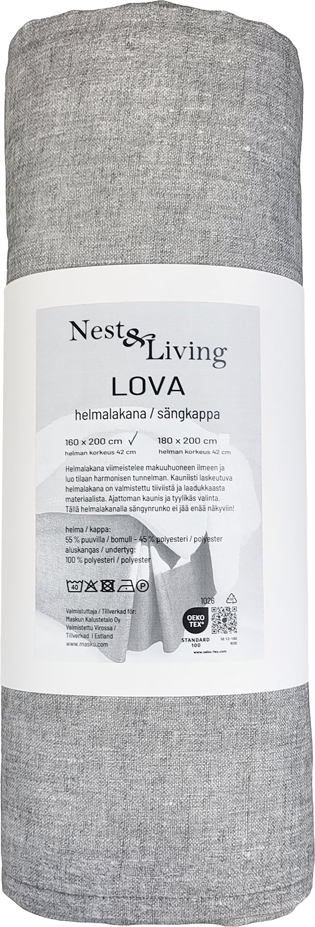 Lova helmalakana 160x200+42 cm harmaa