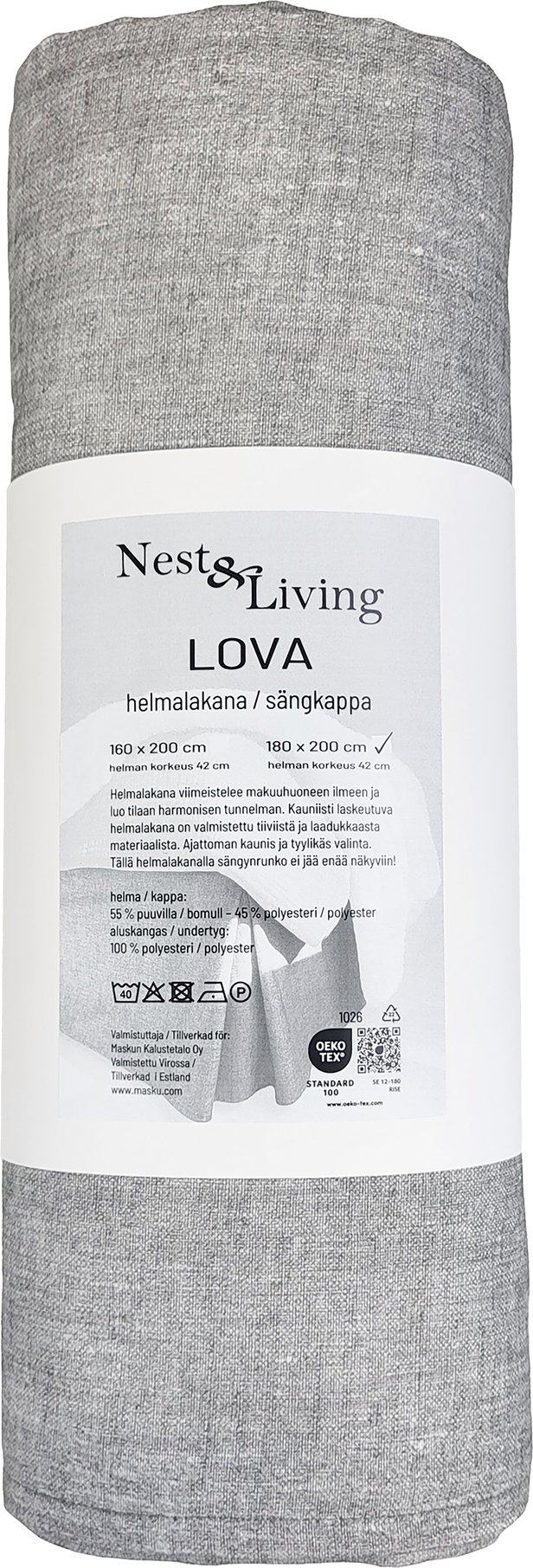 Lova helmalakana 180x200+42 cm harmaa