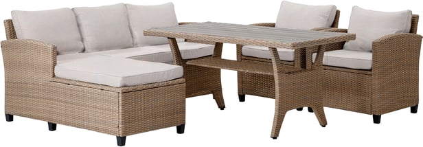 Savona sohvaryhmä harmaa/beige (divaanisohva + korkea pöytä + 2 nojatuolia)