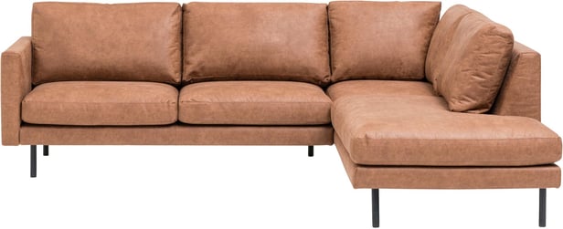 Copenhagen Scandic avokulmasohva (oikea) vaaleanruskea bonded-nahka / mustat metallijalat