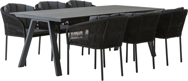 Messina & Victoria ruokailuryhmä 220x100 kuudelle, musta/harmaa