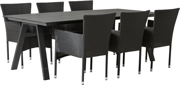 Messina & Bolton ruokailuryhmä 220x100 kuudelle Musta tuoli