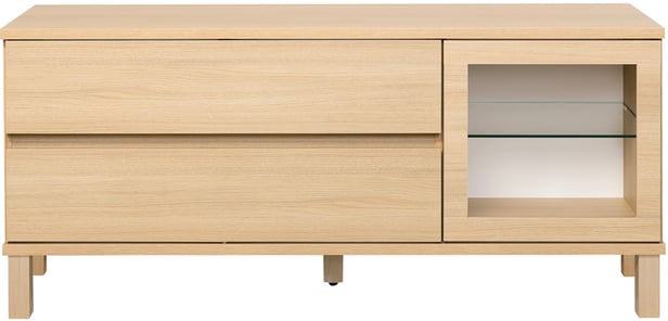 Sata taso nro 40. 138cm 2ltk + lasiovi oikea vaalea tammi, kantikas jalka