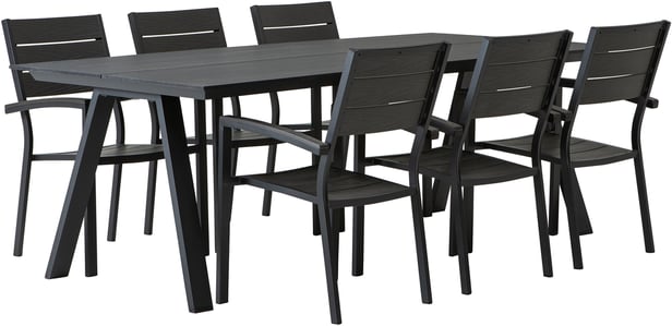 Messina & Dakota ruokailuryhmä 220x100 kuudelle, musta/harmaa