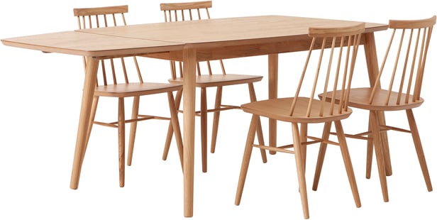 Reino ruokailuryhmä jatkettava 140/185x90 neljälle, lakattu tammi